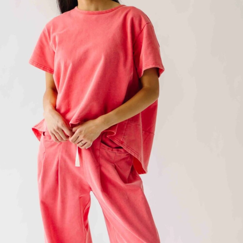 NWT Piper & Scoot Andy Washed Short Sleeve + Pleated Pant Set in Red - XXL